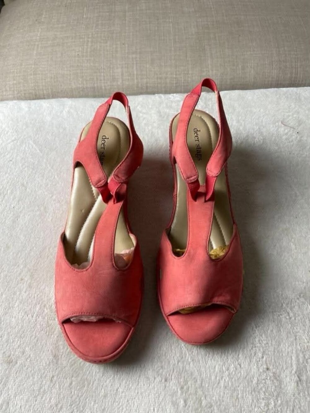 NWOT Deer Stags Orange Leather Wedge Sandals Size 8.5